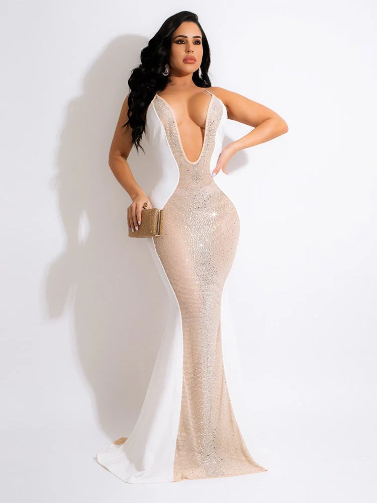 Sexy Perspective Strap Hot Diamond Party Evening Dress