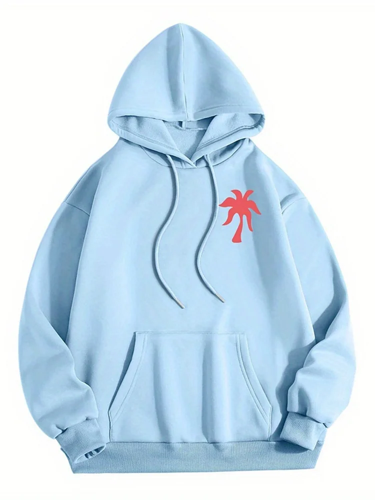 Women's Light Blue Geometric Print Hooded Sweatshirt - Long Sleeve Casual Pullover With "Everything Comes In Waves" Design, 100% Polyester, Machine Washable, All-Season Comfort, Allseason Sweatshirt | Tropical Graphic Hoodie | Smooth Texture