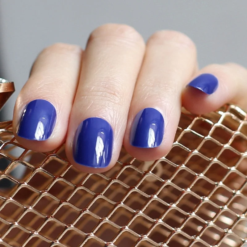 24pcs new product Brow sales Nude color false nails Blue long rose red oval head fake nail pink candy color gray Full set purple-Nail Inspo