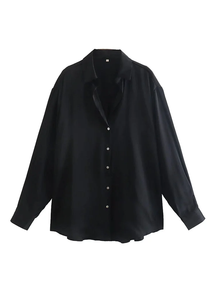 Woman Vintage Solid Satin Blouse Shirts Female Fashion Casual Long Sleeve Button Up Shirt 2022 Ladies Chic Pink Overshirt Top