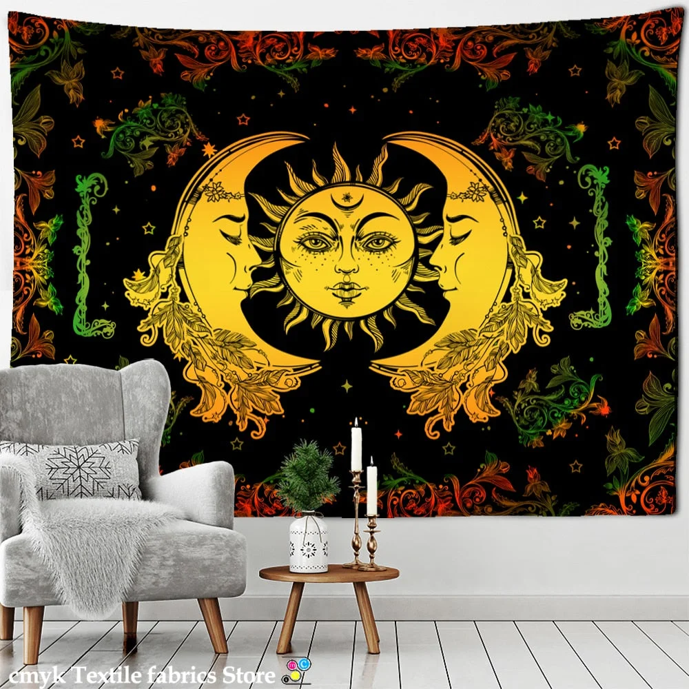 Colorful Sun Moon Tapestry Universe Psychedelic Witchcraft Hippie Tapiz Wall Hanging Room Home Decor