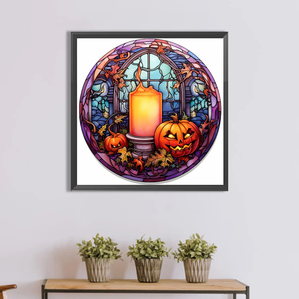 Diamond Painting - Full Round Drill - Stained Glass Scary Halloween(Canvas|30*30cm)