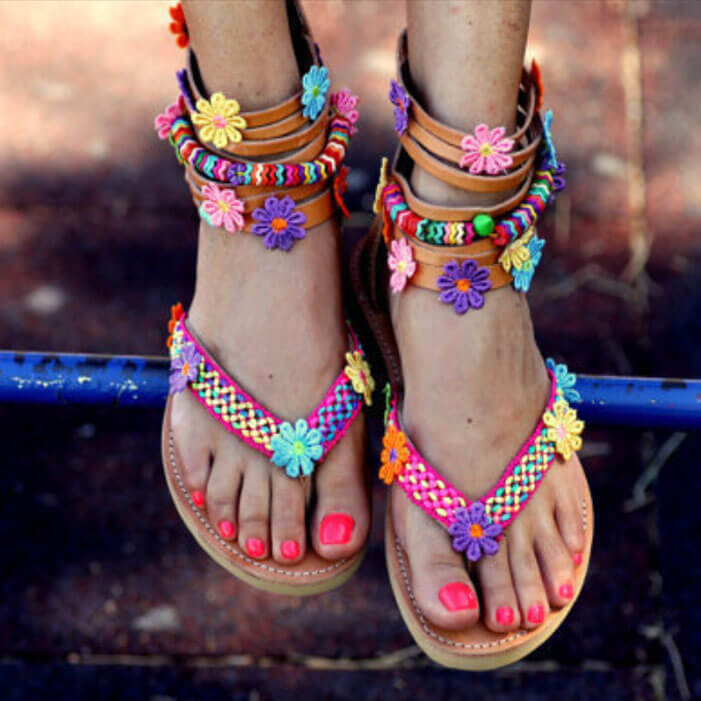TAAFO Flat Slide Thong Floral Ancient Greek Sandals