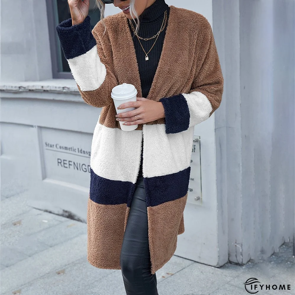 Woolen Cloth Color Matching Casual Loose Mid-length Ladies Coats | IFYHOME