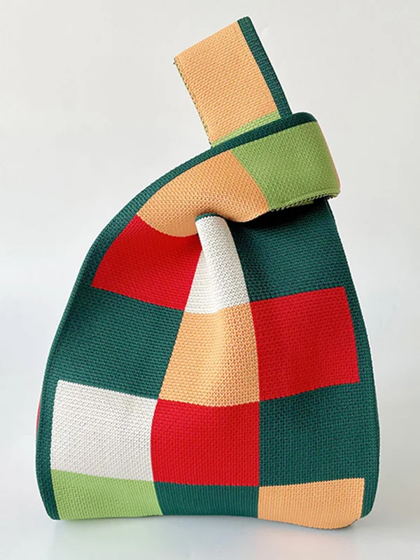 Checkerboard Contrast Color Woven Handbags Bags