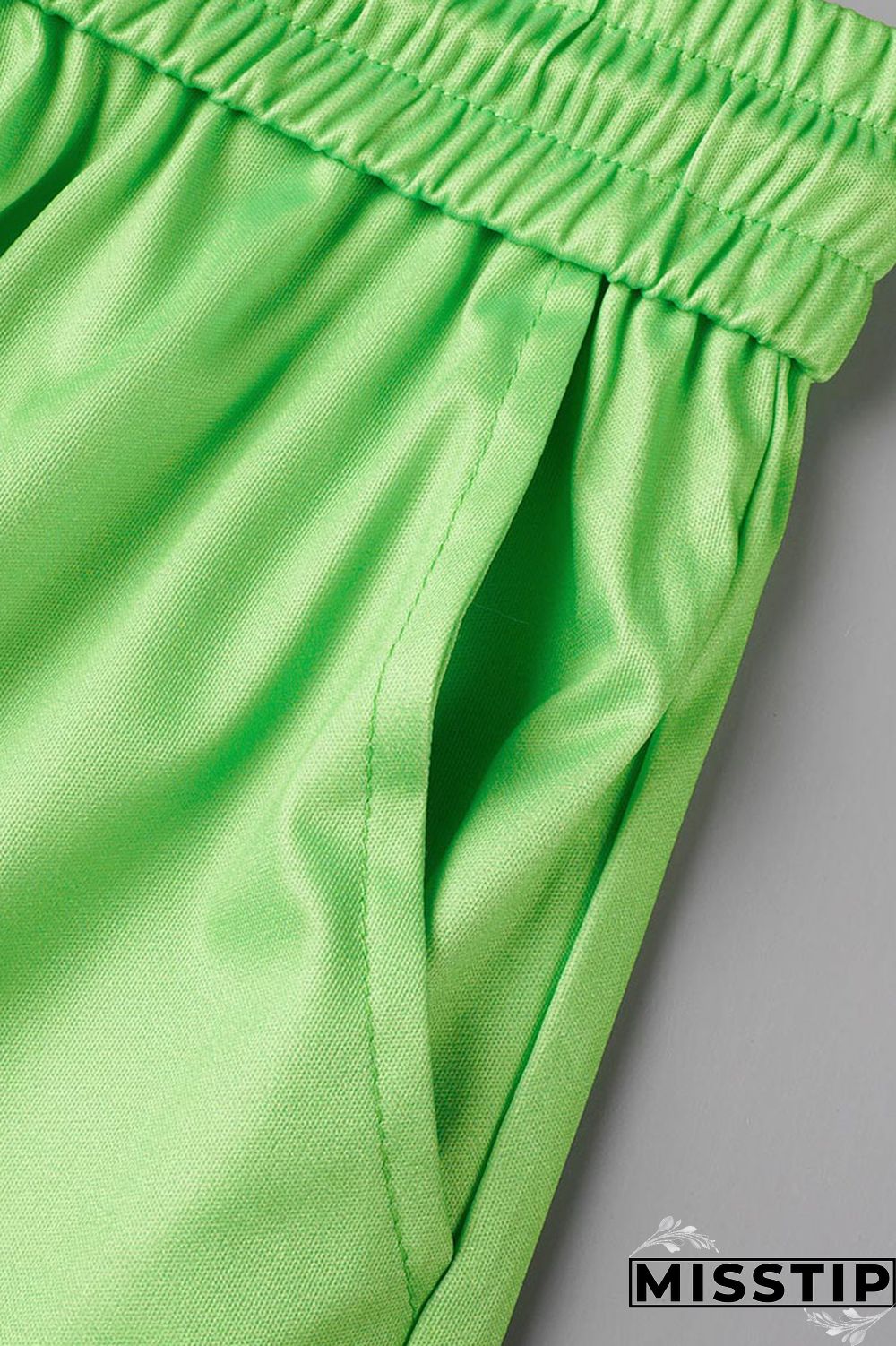 Green Casual Print Patchwork Draw String O Neck Short Sleeve Two Pieces