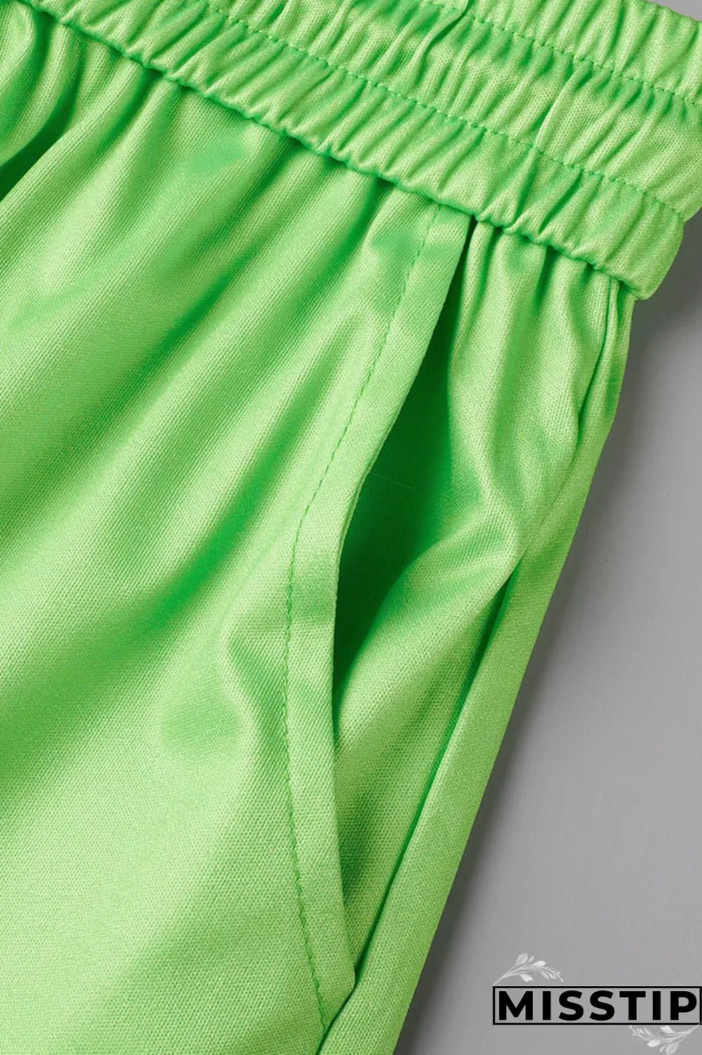 Green Casual Print Patchwork Draw String O Neck Short Sleeve Two Pieces