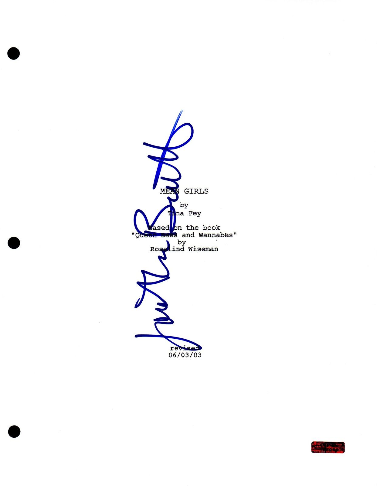 GFA Mean Girls Movie * JONATHAN BENNETT * Signed Full Page Script COA