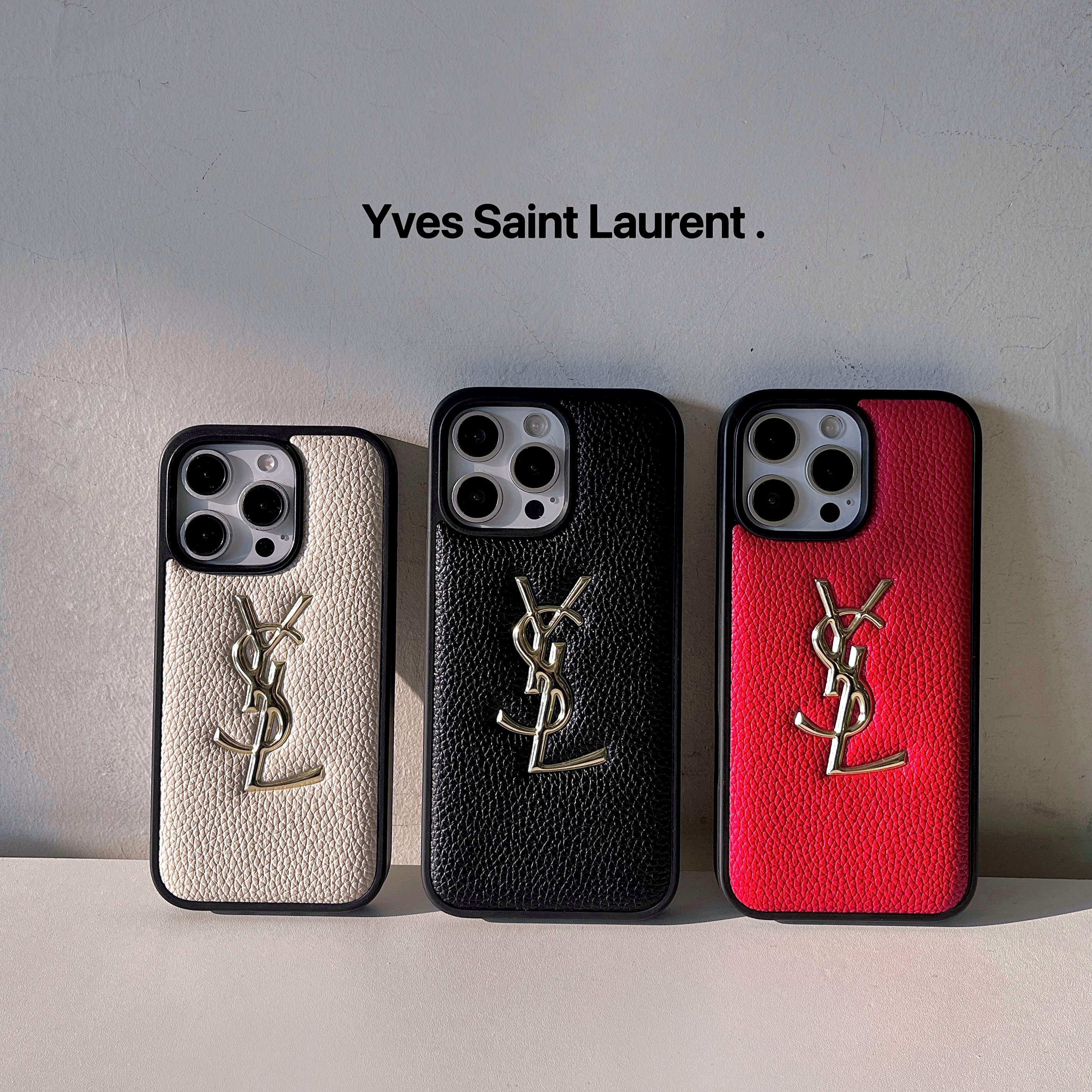 GOLD STAMPING GOLD PRINTED YSL LEATHER APPLE IPHONE CASE