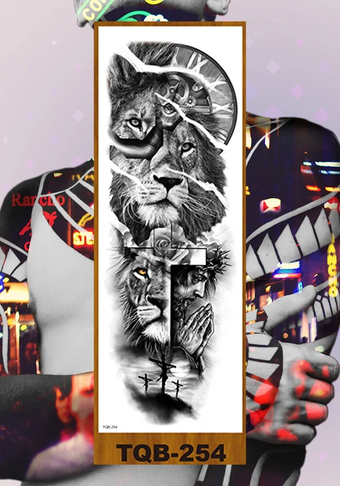 Full Flower Arm Temporary Tattoo Sticker Man Woman Girls Body Leg Fake Tatoo Sexy Tiger Wolf Beauty & Beast Body Art Hotwife DIY