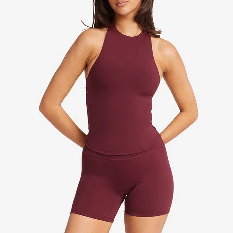 PASUXI Wholesale Halter Neck Yoga Tops Customizable Nude Fitness Tanks for Gym Yoga Bulk Pricing huanwei