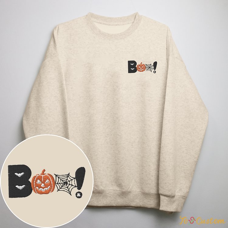 TOSCUSTOM™ BOO Pumpkin Sweatshirt Halloween Pumpkin Print Boo Embroidered Sweater