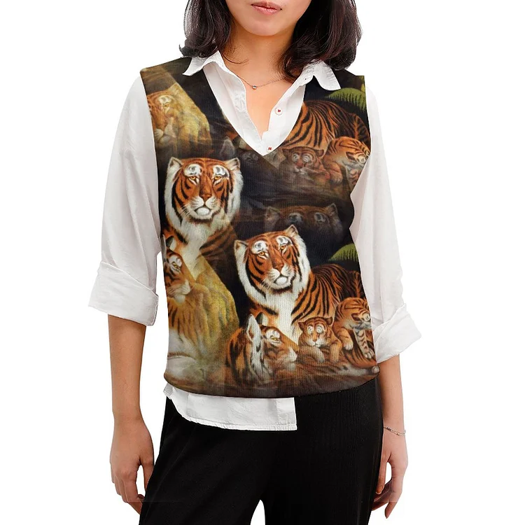 Women's Knitted Vest Tigers, Paintings, Animals customized, personalized, gift