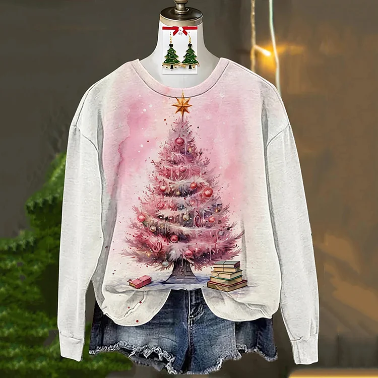 Christmas Tree Print Casual Sweatshirt