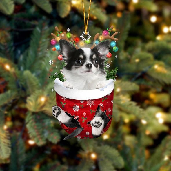 Chihuahua 4 In Snow Pocket Christmas Ornament.