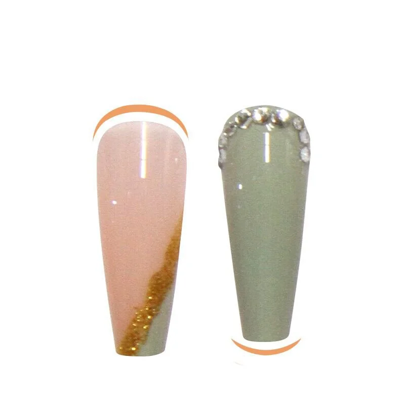 24pcs/Set French False Nails Extra Long Mixed Pink Green Rhinestone Coffin Shaped Fake Nails Beauty Manicure Tips Press On Nails-Nail Inspo