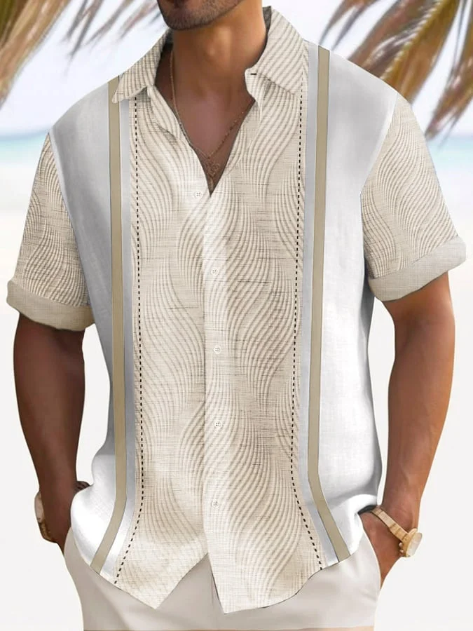 Fashion Casual Gradient Texture Print Short-Sleeved Shirt