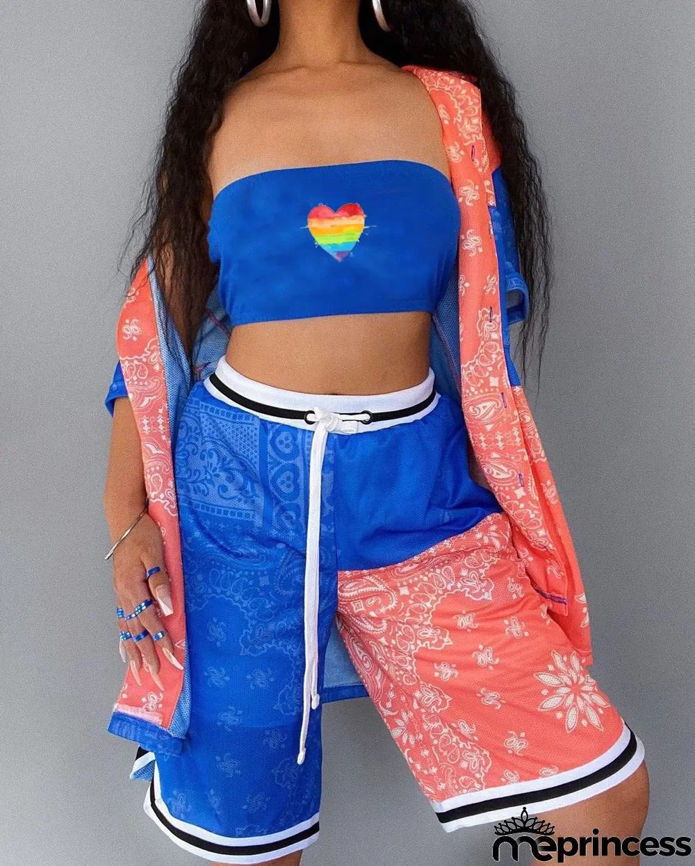 Casual Printed Short Sleeve Coat And Shorts 2 Piece Suits