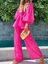 Loose Polka Dot Long Sleeves Wide Leg Suits