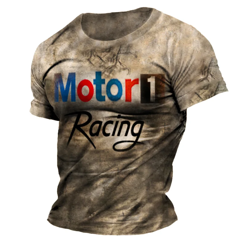 Men's Outdoor Motor Racing Vintage Print Short Sleeve T-Shirt