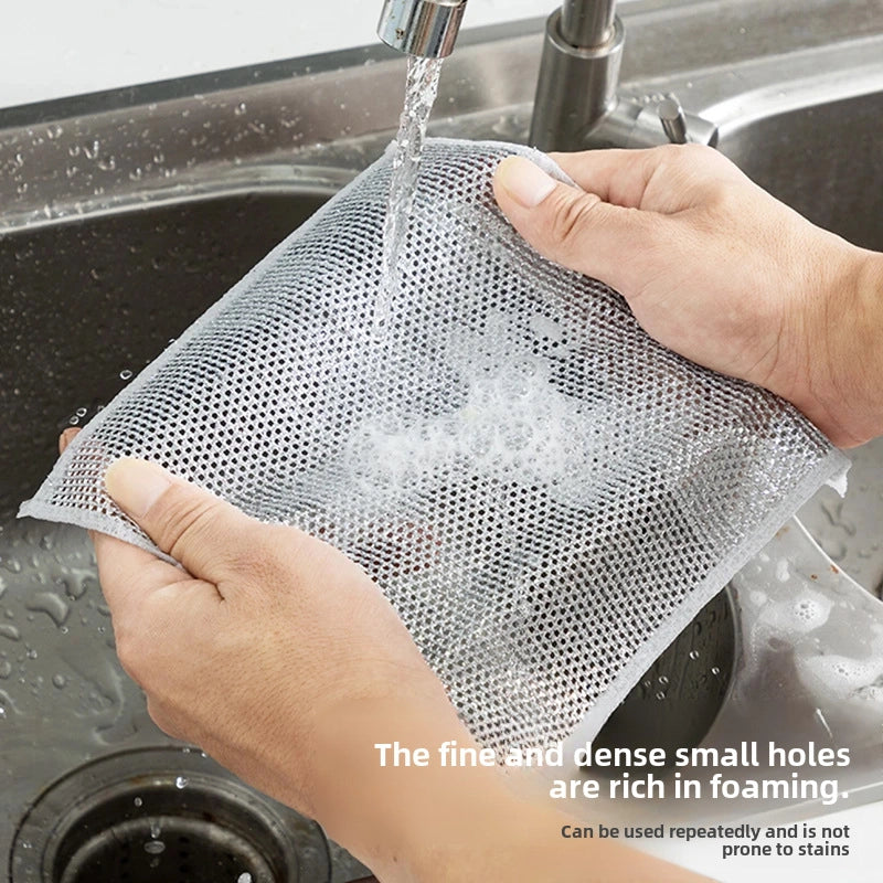 Double-sided Silver Wire Dish Cloth Steel Wire Cloth Instead Of Steel Ball Non-stick Oil Dish Towel Kitchen Stove Washing Bowl Washing Pot