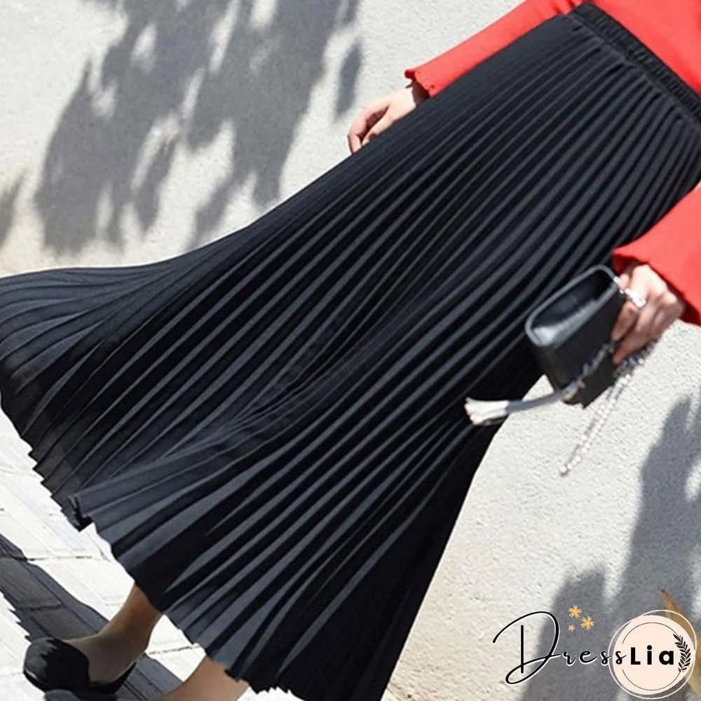 Summer New Fashion Women's Skirt One Size Multicolor Solid Pleated Skirt