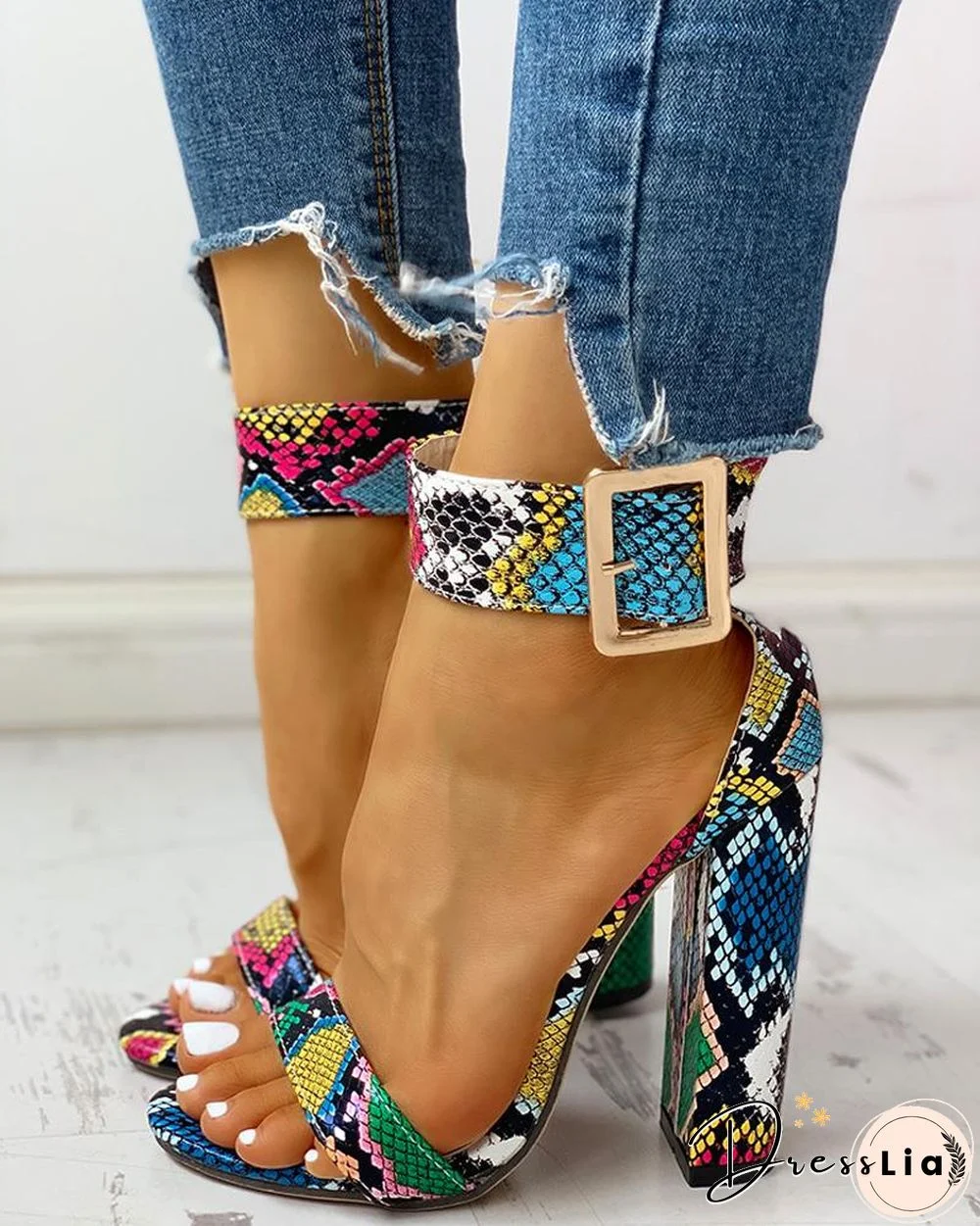 Snakeskin / Cheetah / Floral Print Ankle Buckled Chunky Heels