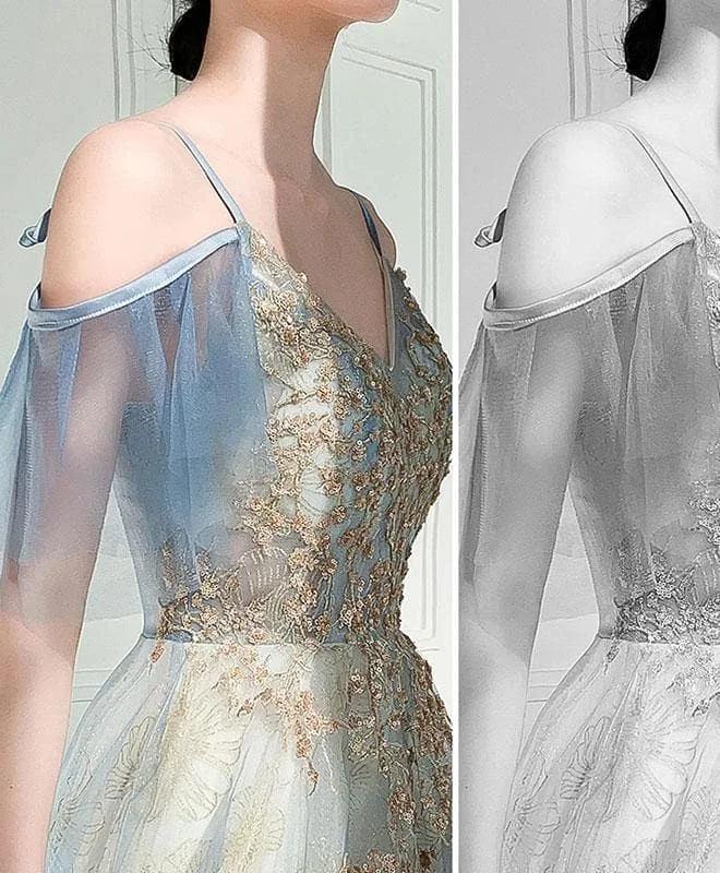 Green Tulle Lace Long Prom Dress, Green Tulle Lace Formal Dress SP17172