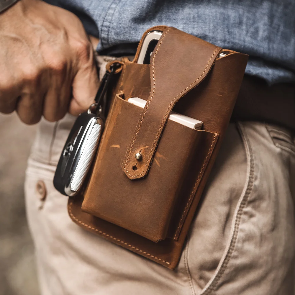 Men's sports tactical fanny pack bag European and American retro leather fanny pack