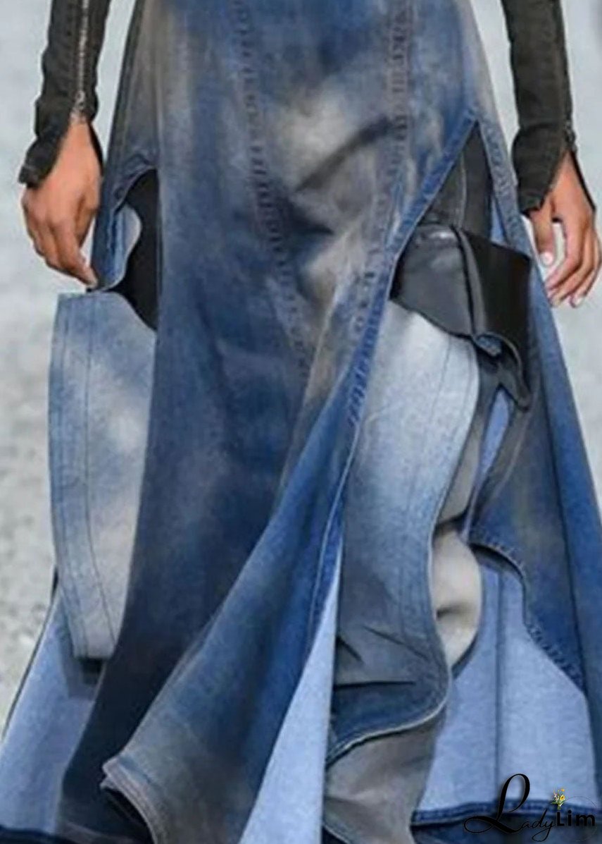 French Blue Asymmetrical Patchwork Denim Skirts Summer