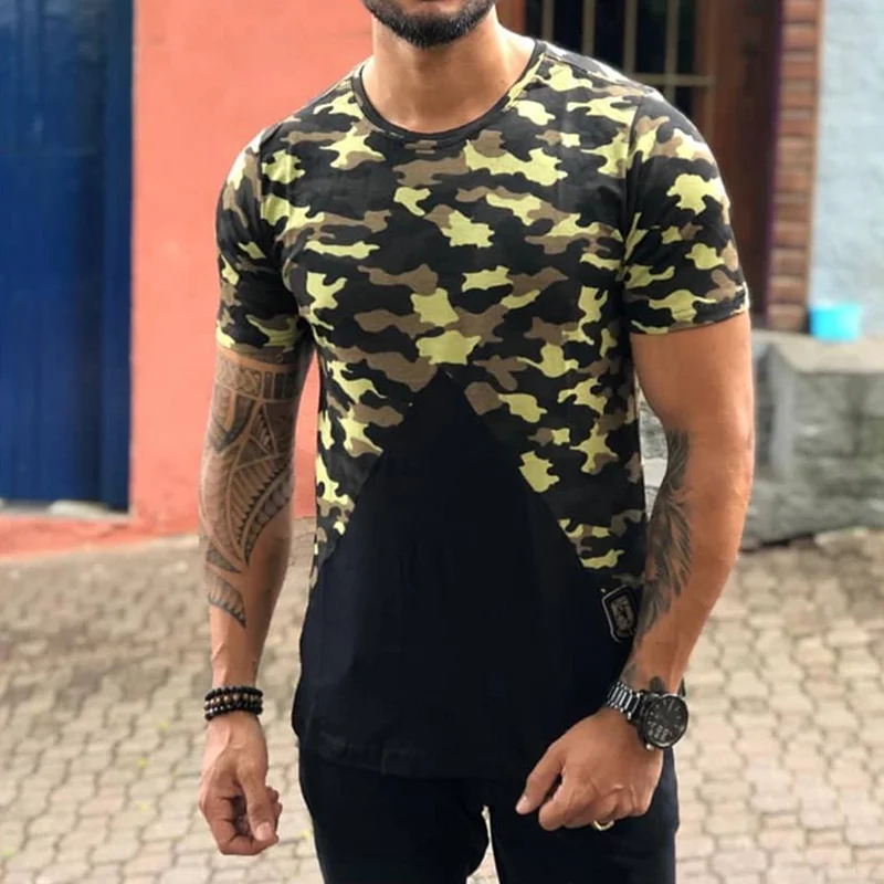 Men's Fashion Camouflage Print Contrast Color Casual Short Sleeve T-Shirt