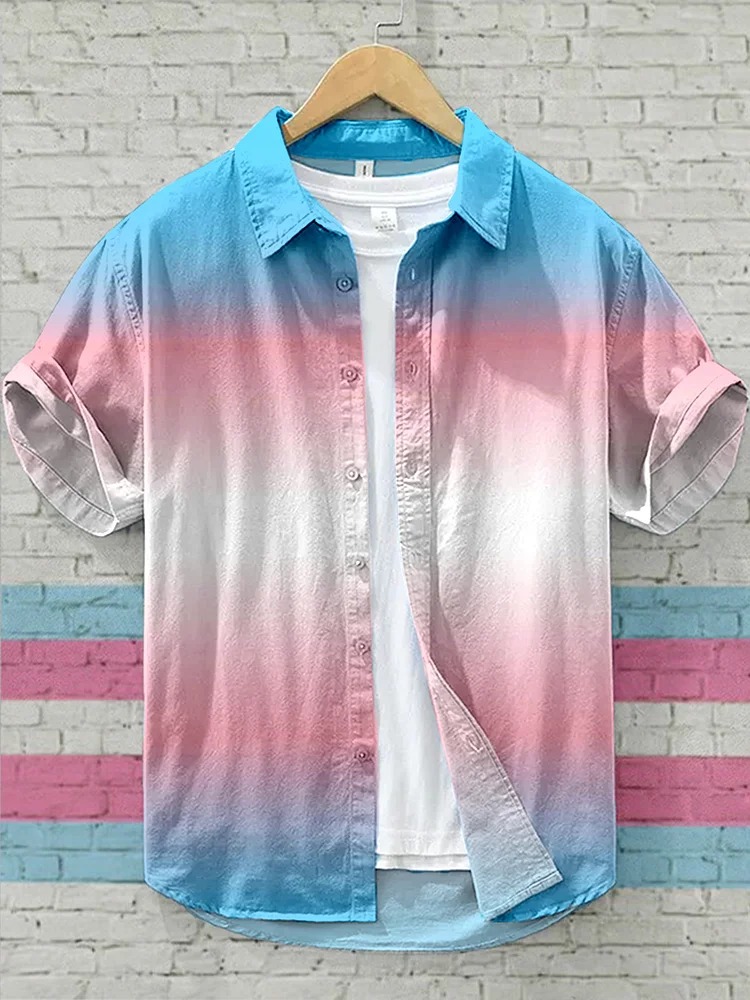 Trans Flag inspiriertes Kontrast-Leinen hemd