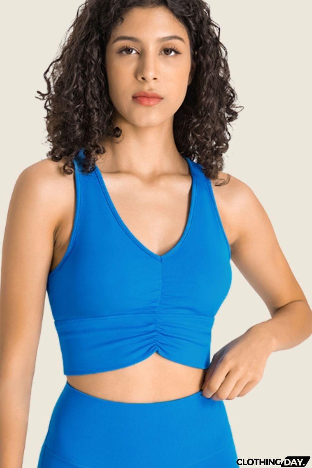 Gathered Detail Halter Neck Sports Bra
