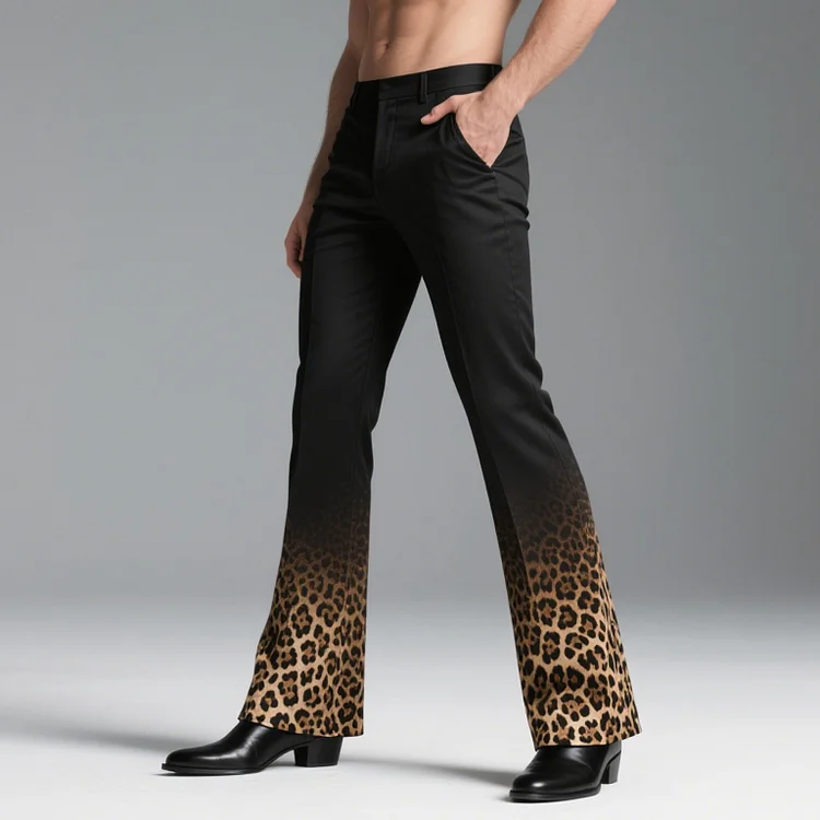 Okaywear Slant Pocket Gradient Leopard Pattern Flare Leg Pants 