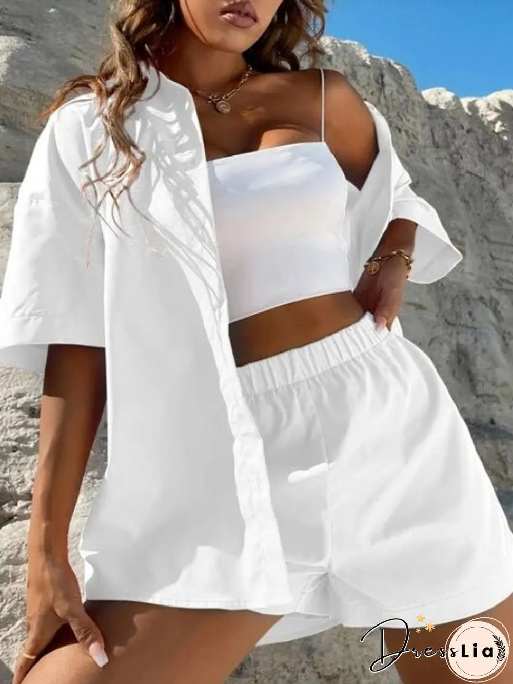Women'S Sets Solid Dropped Shoulder Shirt & Shorts Two-Piece Set