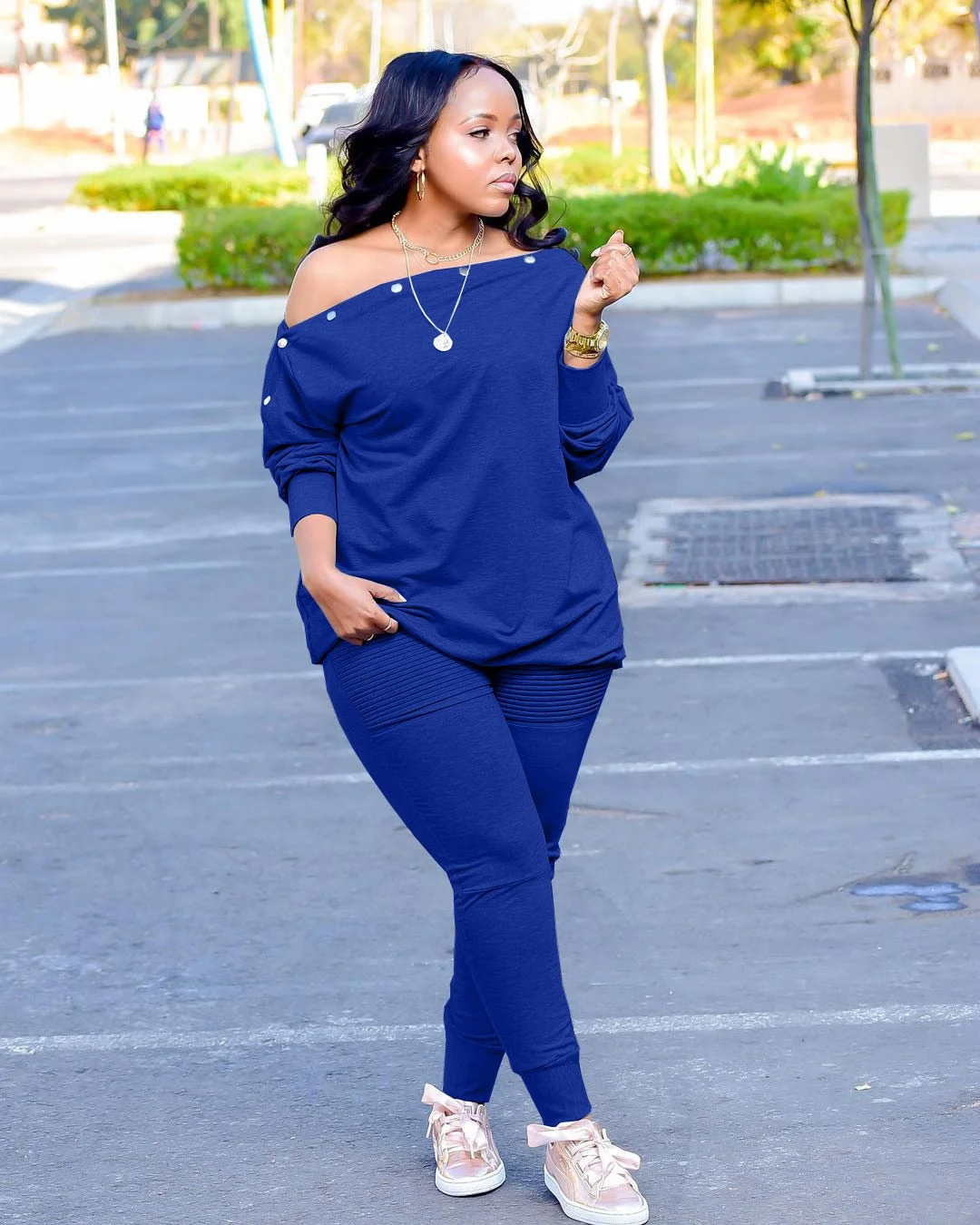 CM.YAYA Autumn Winter Elegant Women's Set Button Up Slash Neck Tops and Draped Pants Tracksuit Two Piece Set Fitness Outfits