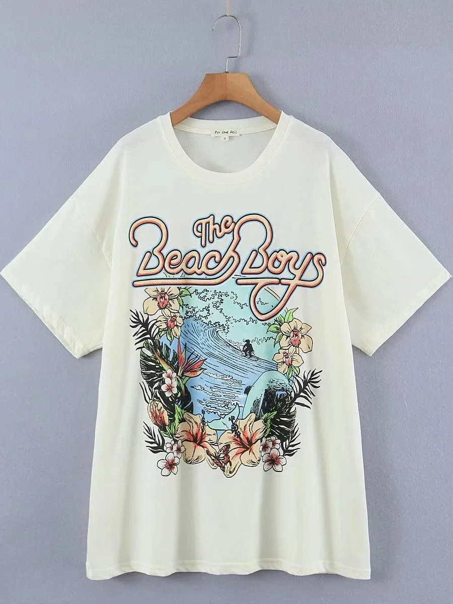 Nncharge Print Graphic T-shirt Women Summer O Neck Short Sleeve Fashion Streetwear-shirts Ladies Beach Vacation Casual Tees 2024