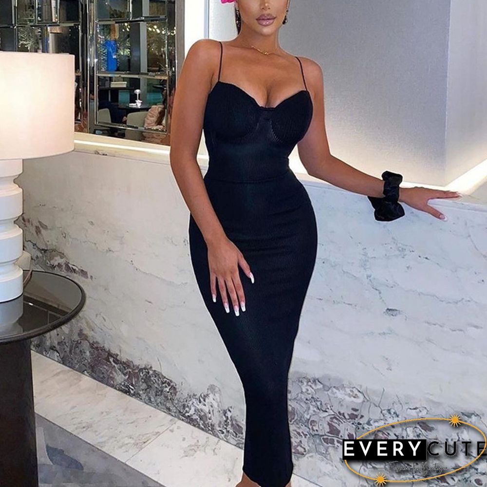 Solid Halter Sleeveless Ruffle Split Long Dress Female Sexy Backless Stylish Party Summer