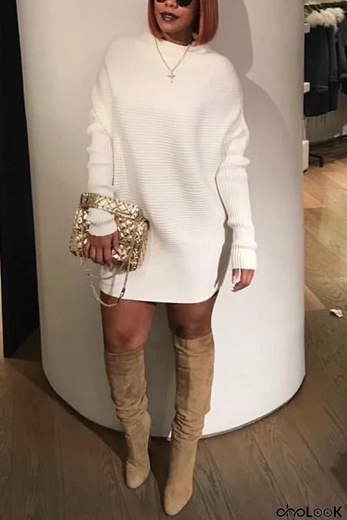 High Collar Mini Sweater Dress