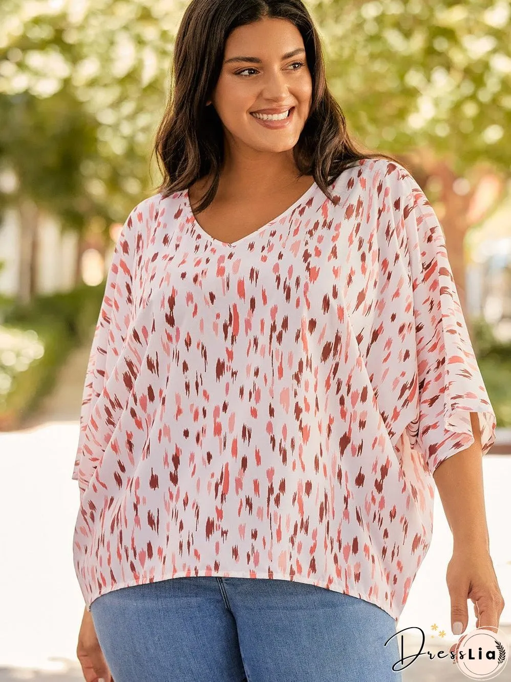 Pink Leopard Print Oversized Dolman Sleeve Plus Size Blouse