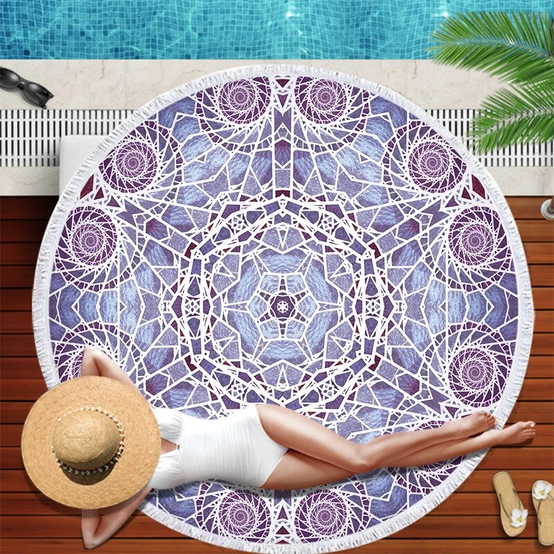 Dropshipping Chakra Beach Towel Tassel Toalla Mandala Tapestry Sunblock Round Cover-Up Bath Towel Lotus Bohemian Yoga Mat 150cm