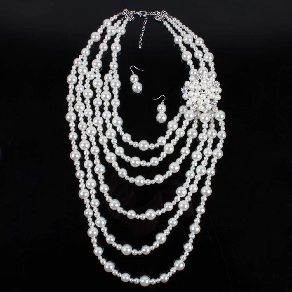 Retro Multilayer Pearl Necklace and Earring Set