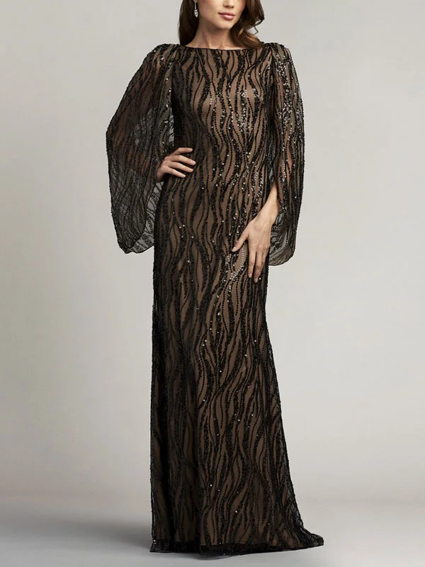 Draped Cape Sleeve Beaded Temperament Ladies Dress
