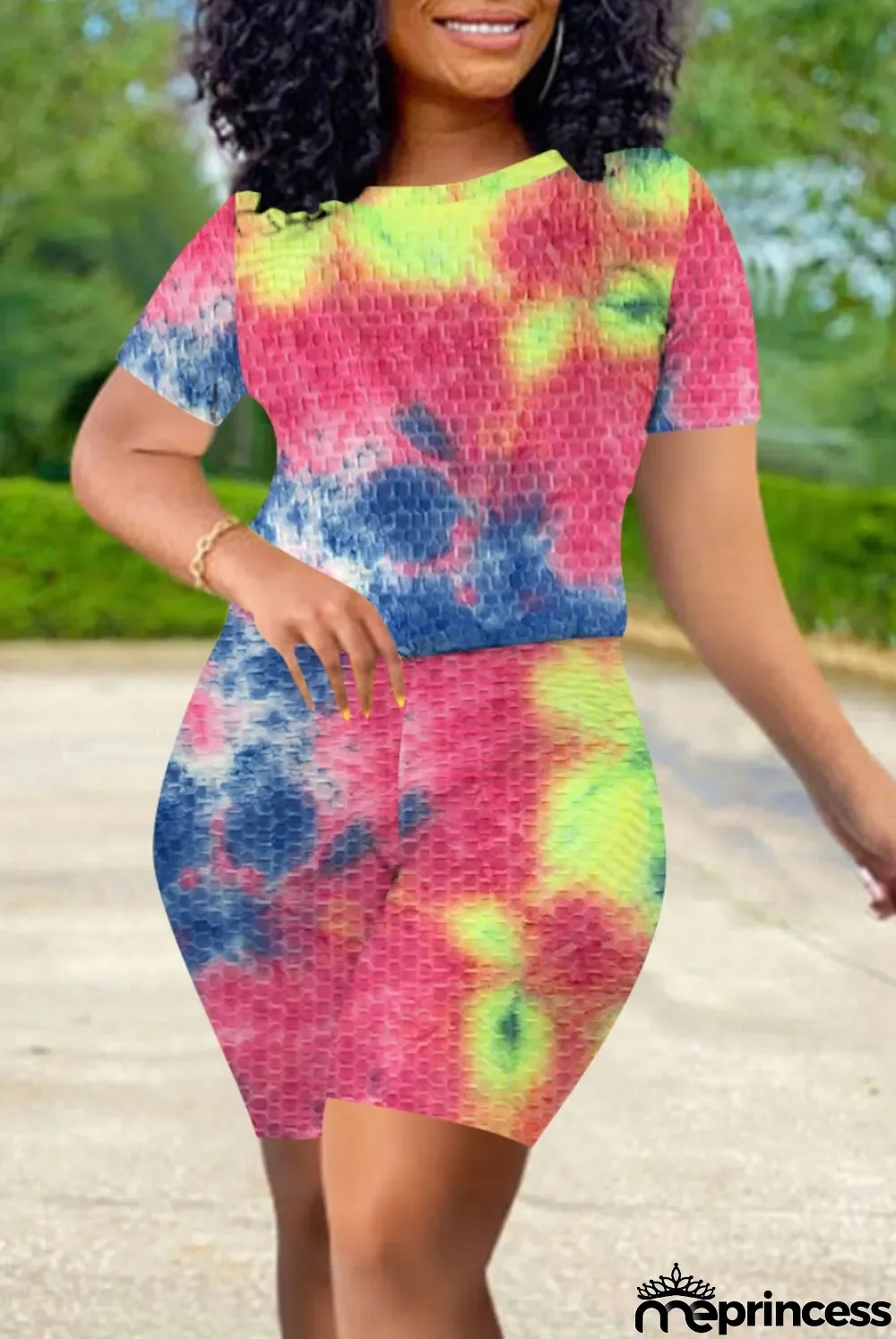 Summer Tie Dye Waffle Shirt and Shorts 2 Piece Set