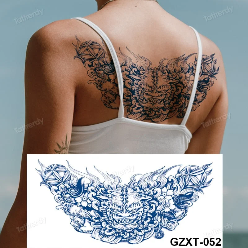 large temporary tattoo juice ink long lasting blue tattoo sticker breast chest totem wings dragon body art painting sexy for men
