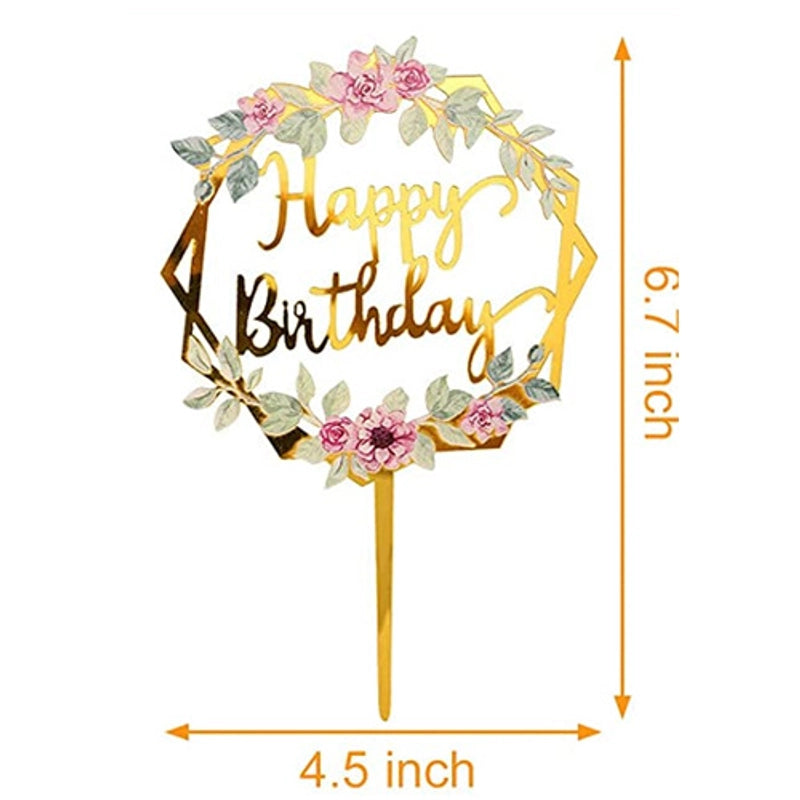 Acrylic Cake Topper Ins Style Floral Uv Color Printing Happy Birthday Dessert Decoration Plugin