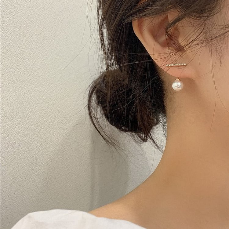 YOY-New Korean Crystal Line Metal Pearl Stud Earrings