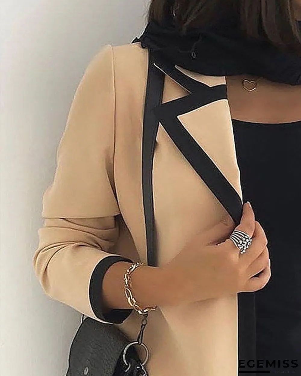 Contrast Binding Pocket Design Long Sleeve Blazer Coat | EGEMISS