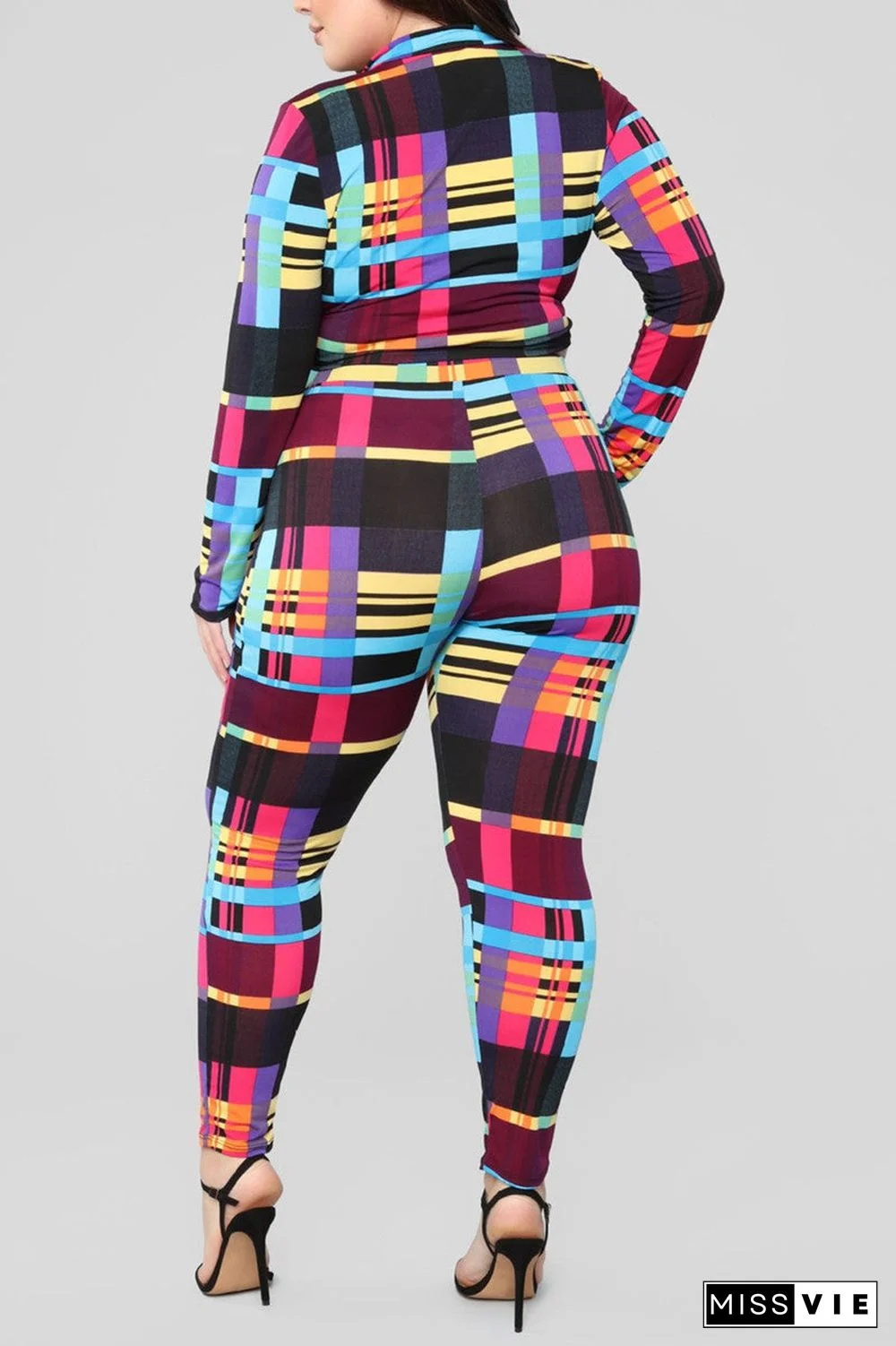 Fashion Sexy Print Basic Zipper Collar Long Sleeve Two Pieces