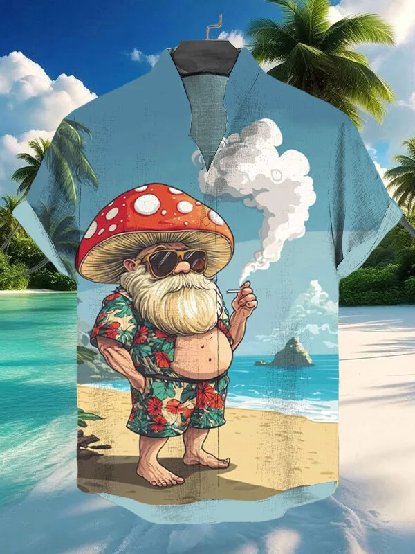 Men's Hippie Mushroom Man Beach Vacation Print Shirt